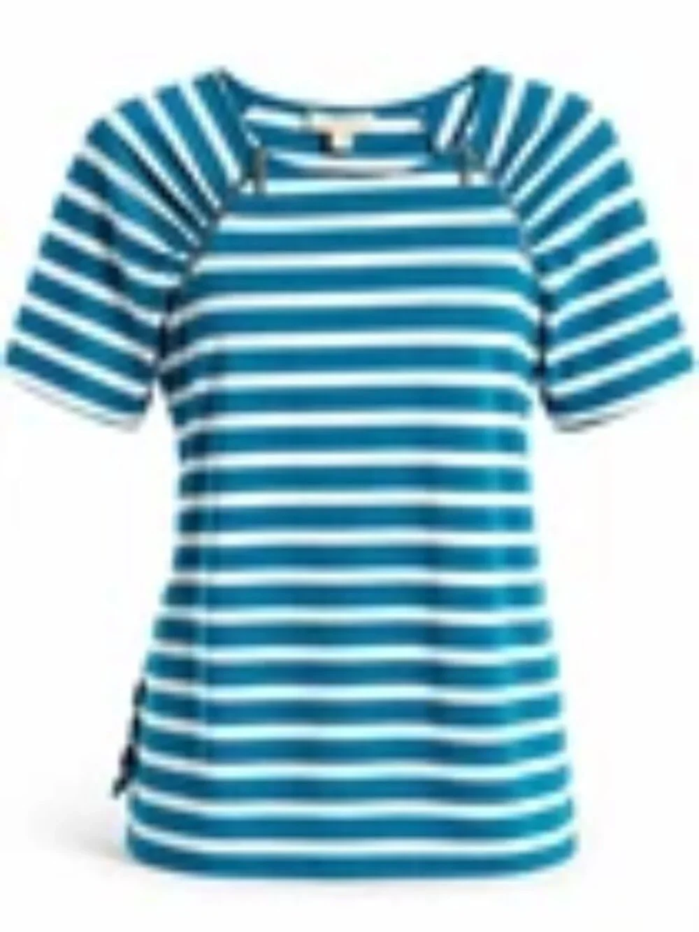 MICHAEL KORS Teal /White Striped Top- Silver Shoulder Zippers -Ruched Side